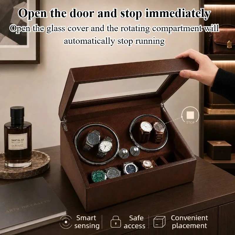 4 Slot Watch Winder Leather Watches Rotating Chain Box Automatic Mechanical Watch Winding Machine Desktop Watches Organizer
