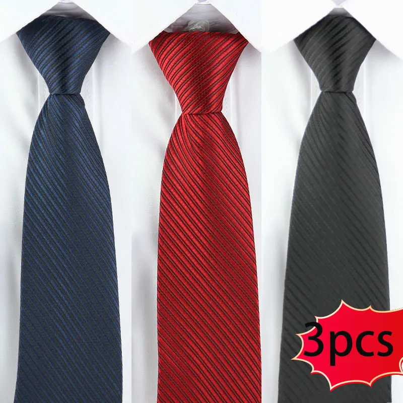 3Pcs Men's No-Tie Wide Zipper Tie 8cm (3.15inch) Black Red Multicolor Solid Color Fine Twill Polyester Business Groomsmen Annual Meeting Event Formal Wear Accessories