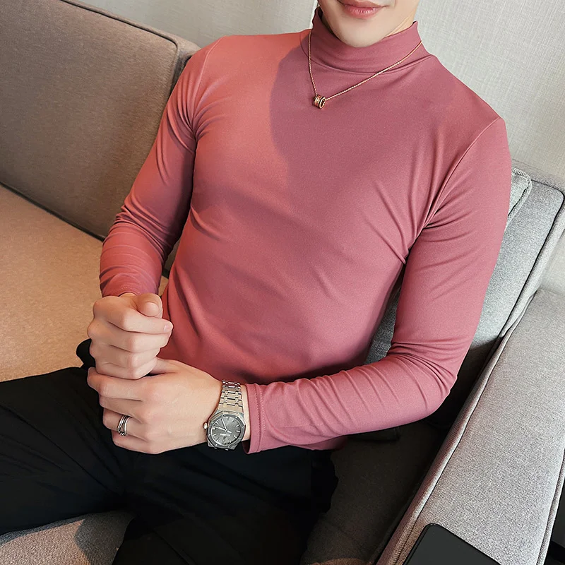 

2023 Men spring High Quality Casual Long Sleeve T-shirts/Male Slim Fit Fashion Collar T-shirt Black White S-4XL