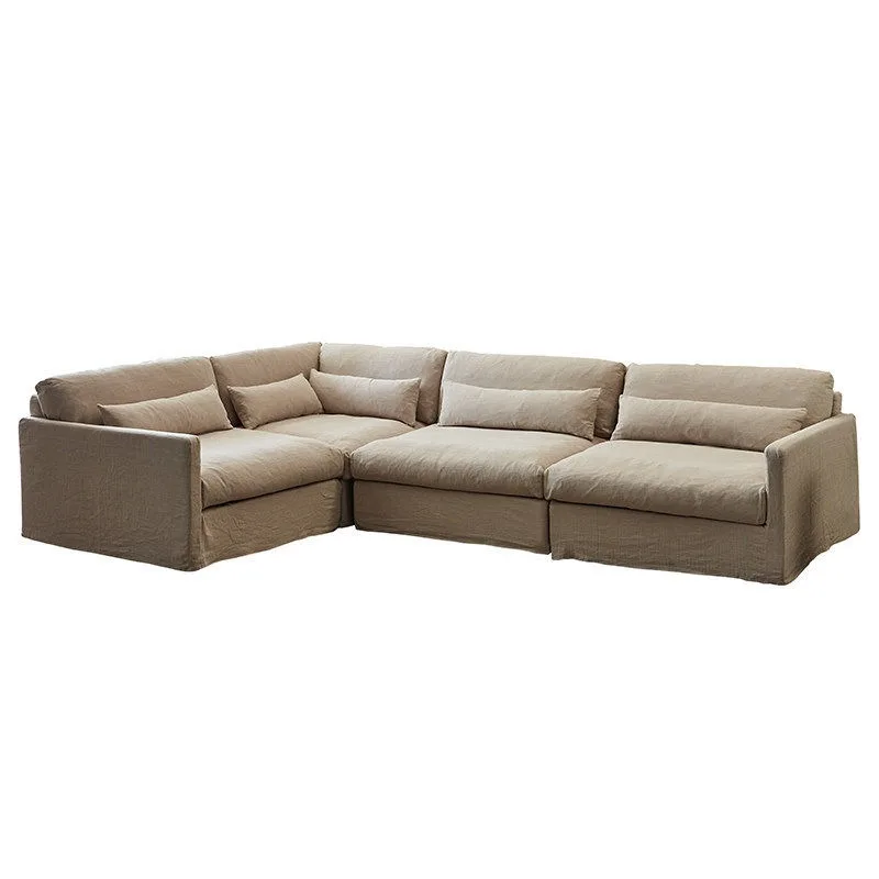 

nen fabric sofa corner combination living room seven-character L-shaped simple three-person sofa removable and washable