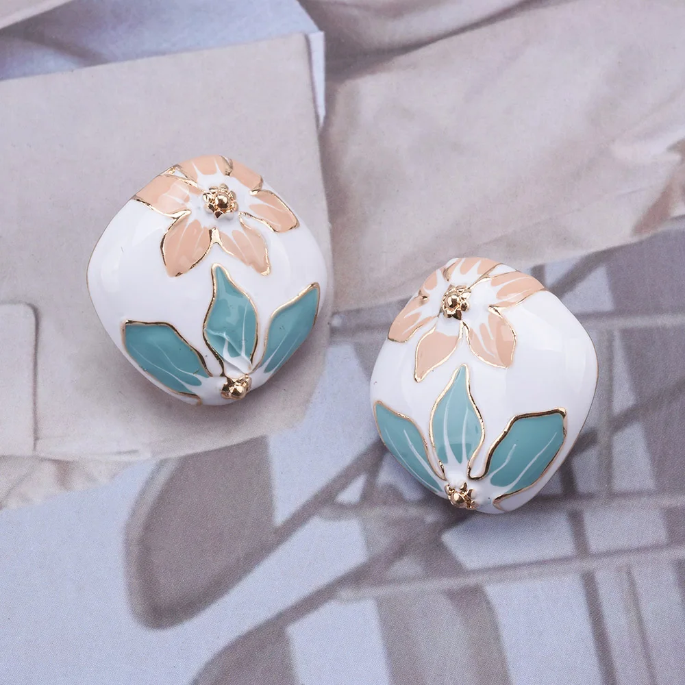 2026 New Fashion Enamel Irregular Square Earrings Women Trend Geometric Statement Flowers Pattern Drip Oil Earrings lady Jewelry