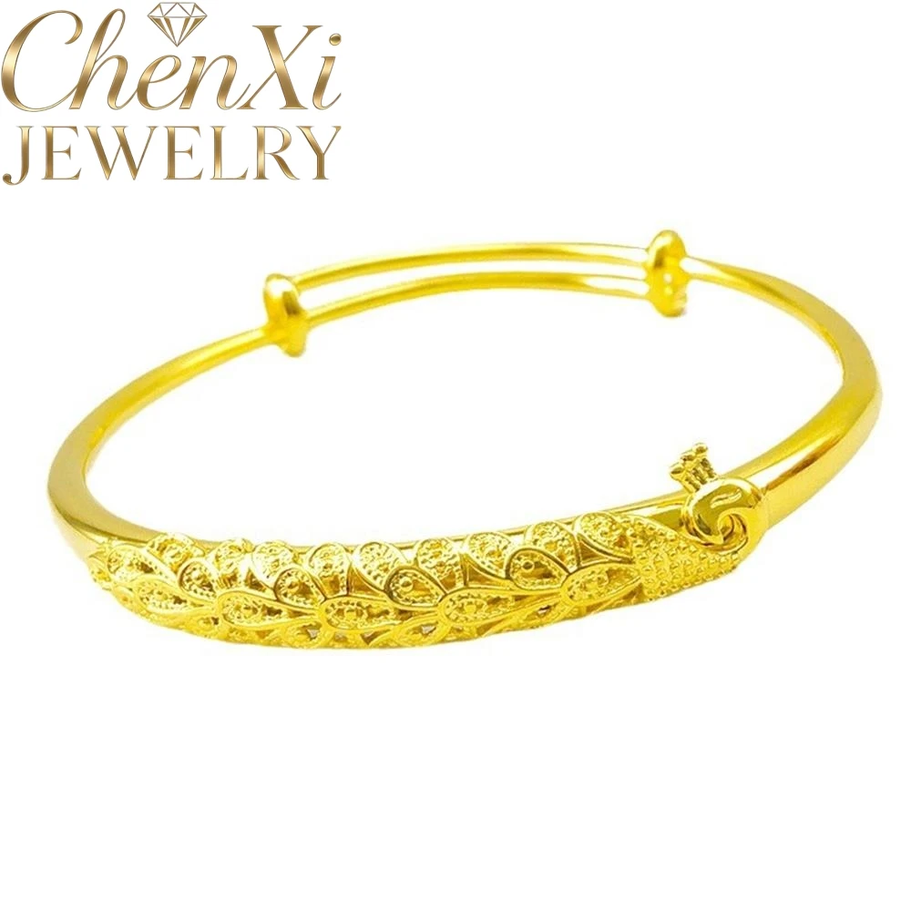 

Sand Gold Hollowed-Out Peacock, Dragon, Phoenix And Peony Bracelet Luxury Quality Fashion Jewelry Exquisite Elegant Charms Gift