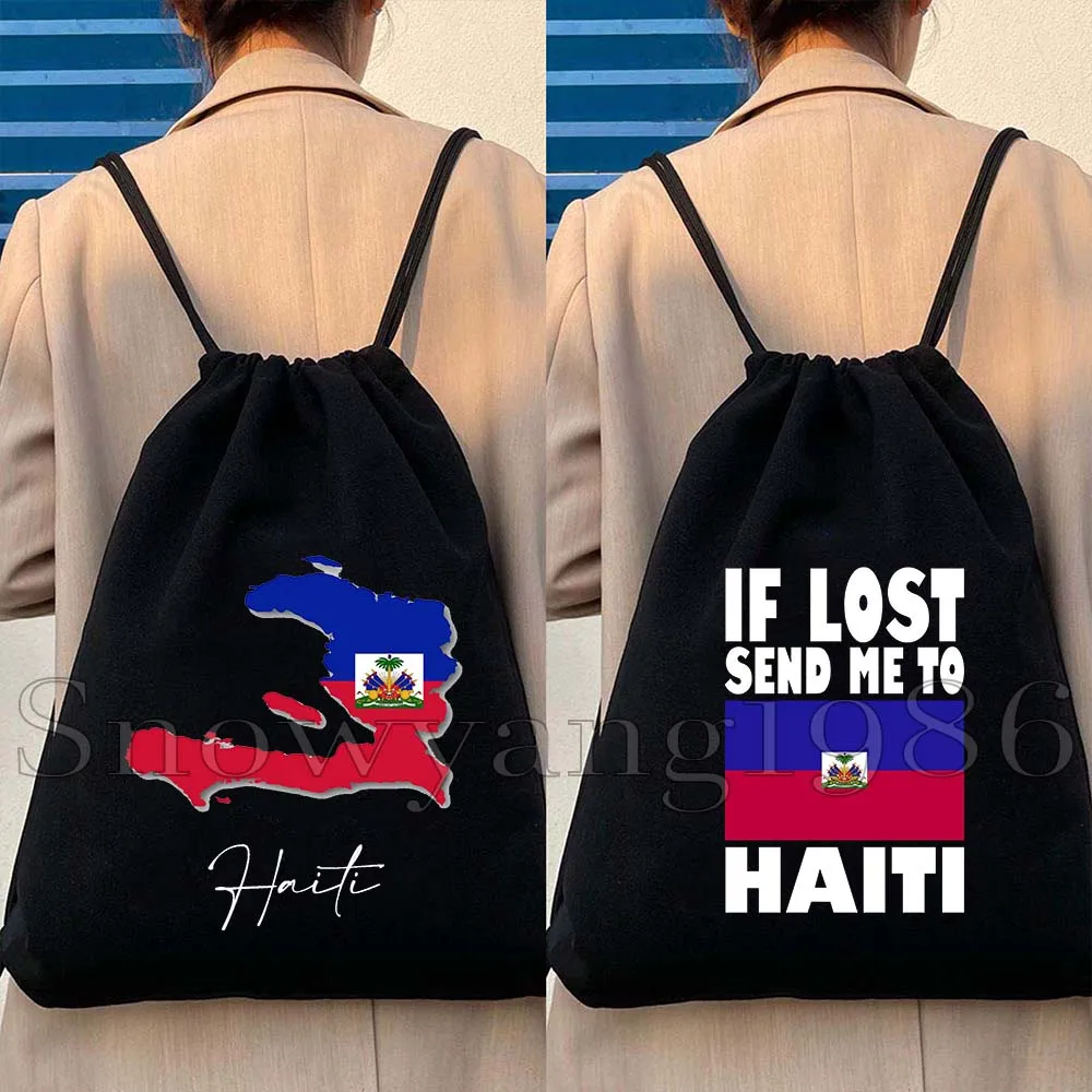 Haiti Country Map Flag Haitian Pride Cute Gifts Canvas Drawstring Bags Soccer Backpack Sackpack Sports Storage Cotton String Bag