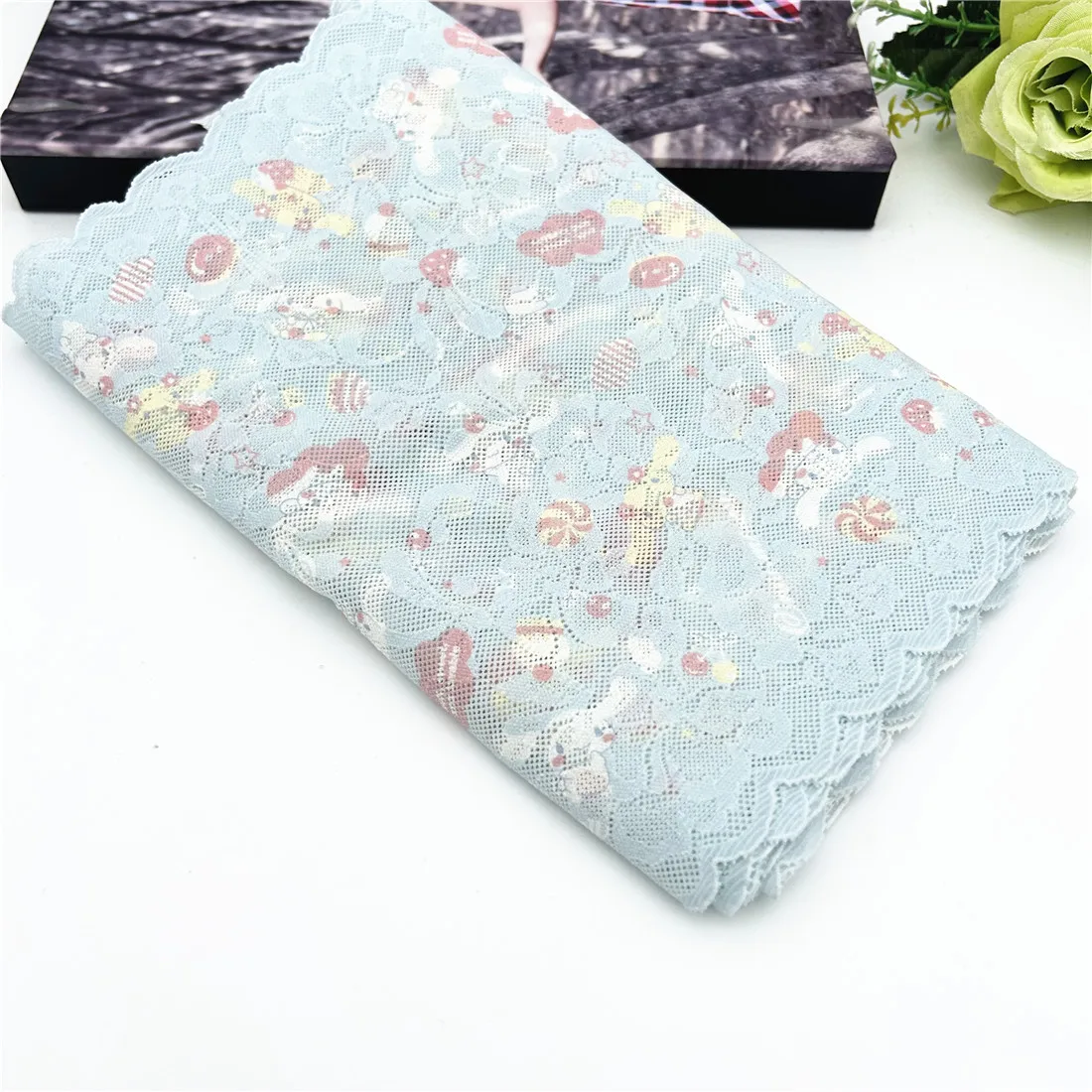 3y/lot Width 22.50cm Baby Blue Elastic Stretch Lace Trim Skirt Hem Underwear Sewing Craft DIY Apparel Fabric Lace For Dress