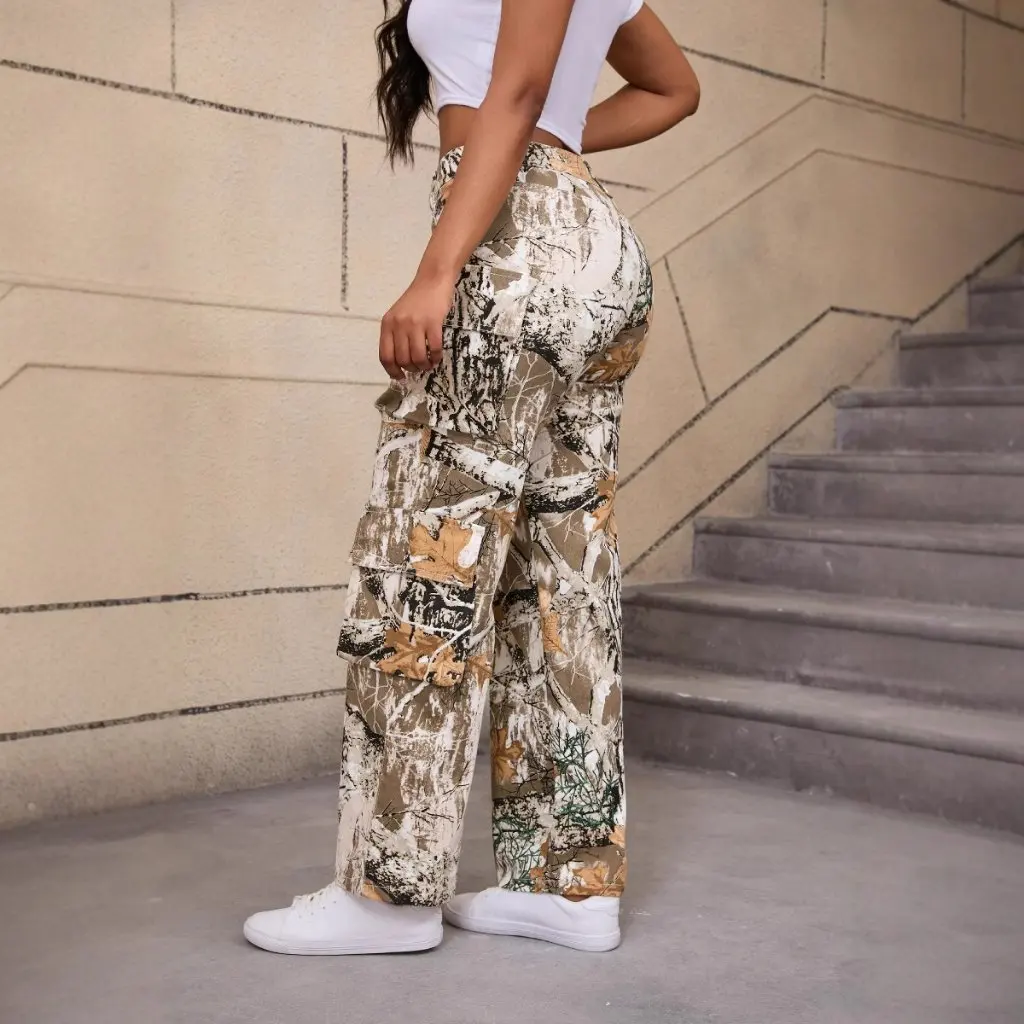 Women's High-Quality Denim Pants Autumn Fashion Workwear Printed Casual Loose Straight Mid-Waist
