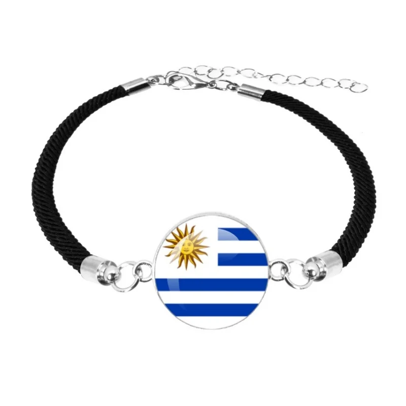 Spain, Belgium, France, Portugal, Panama Glass Cabochon National Flag Handmade 18mm Woven Bracelet Glass Jewelry Gift