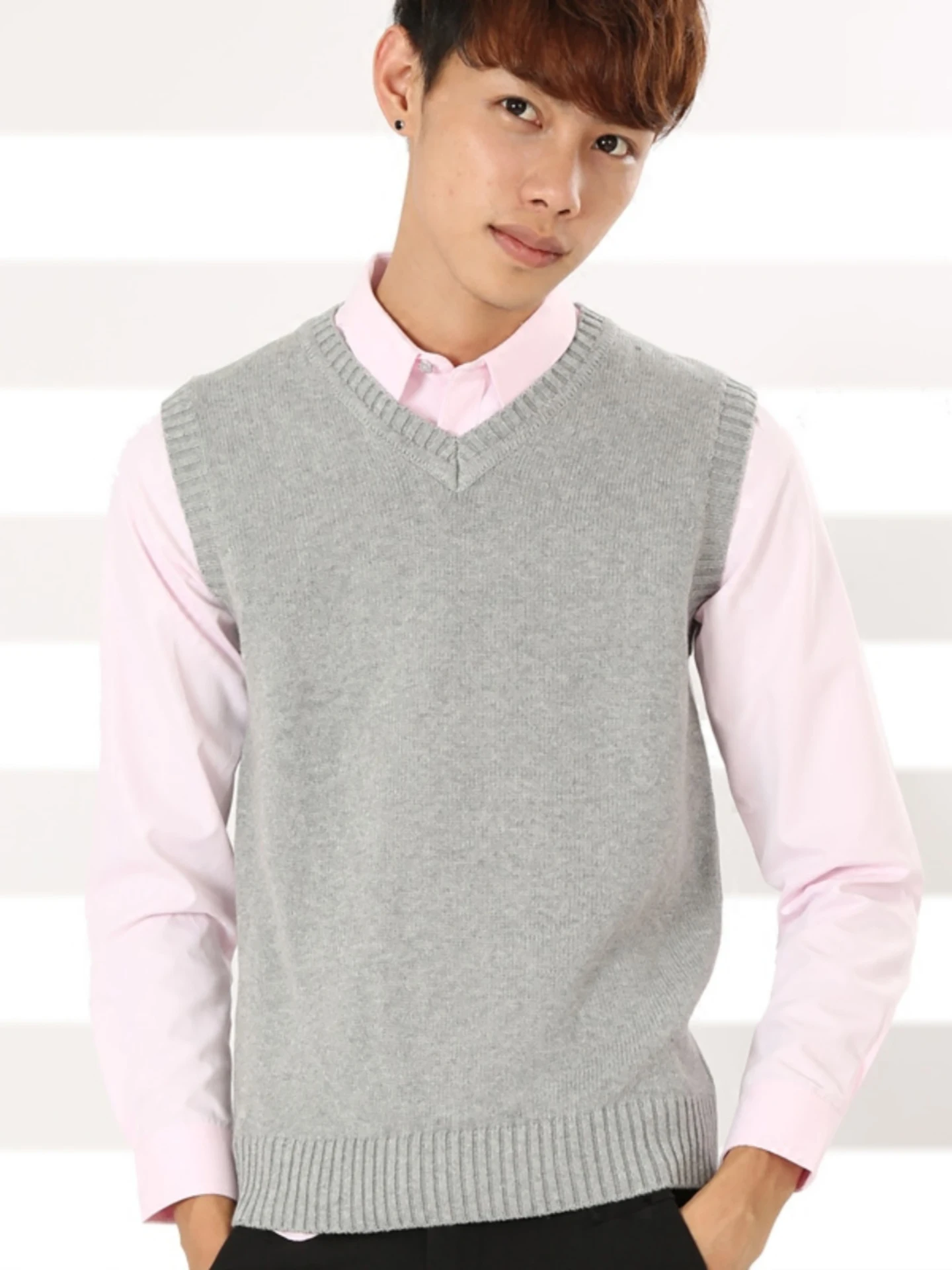 

Men's Winter Thiened Warm Knitted Sweater Vest Svel Slim Fit Pure Color Faionable Trendy V-Ne Cotton Casual Top