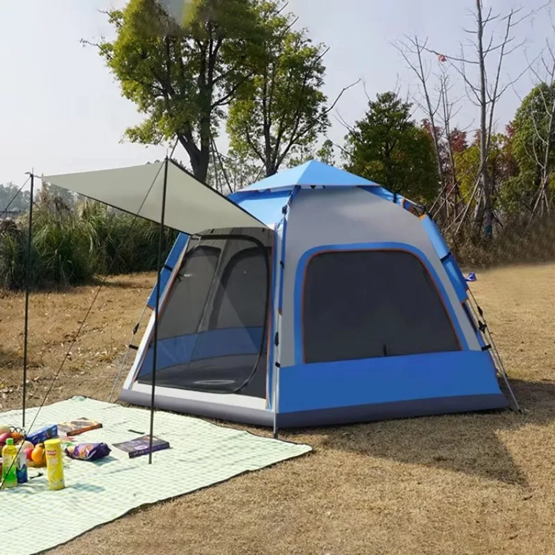 Waterproof Windproof Family Camping Tent Large Space Double Layers Hexagonal Fully Automatic Tent