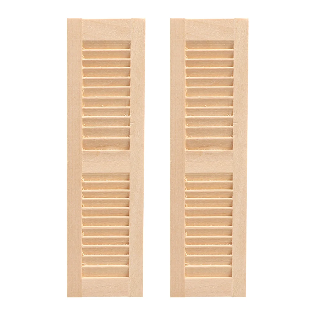 2 Pcs DIY Shutters Miniature Furniture Decors Window Decorate House Adornment Pretend Play Toys Wood