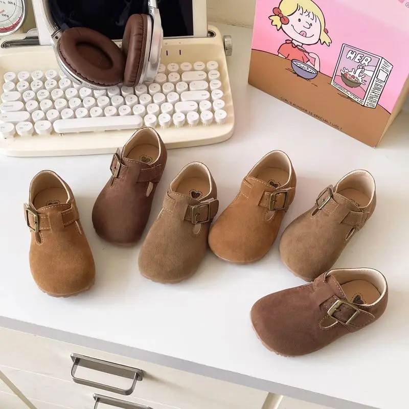 Children Flat Shoes Suede for Autumn Kids Moccasins Non-slip Soft Sole 2026 New Boys Girls Leather Shoes Leisure Retro Trendy