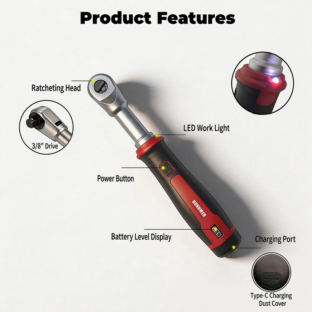 3.6V Ratcheting Electric Wrench Type-C Rechargeable 1/4 Drive Socket for Automotive Repair Home Maintenance DIY Project