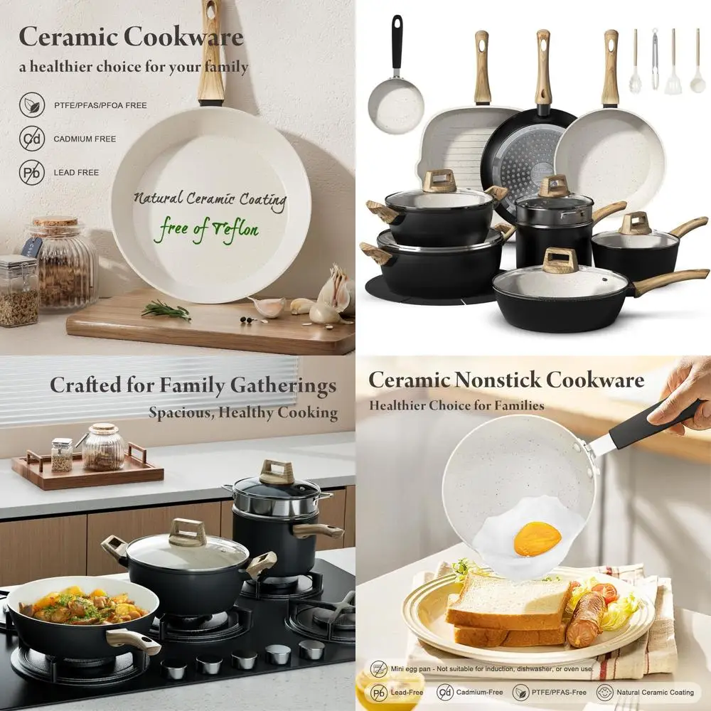 

Non-Toxic Ceramic Cookware Set, 25-Piece Black/White, Large Capacity, Induction Compatible, PFAS-Free