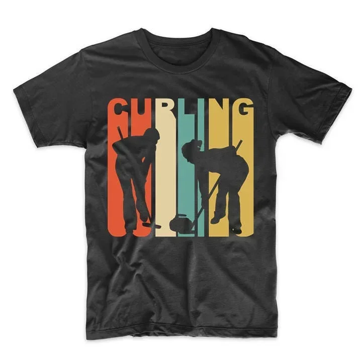 Men'S Curling T Shirt Retro 1970'S Style Curlers Silhouette By Really Awesome