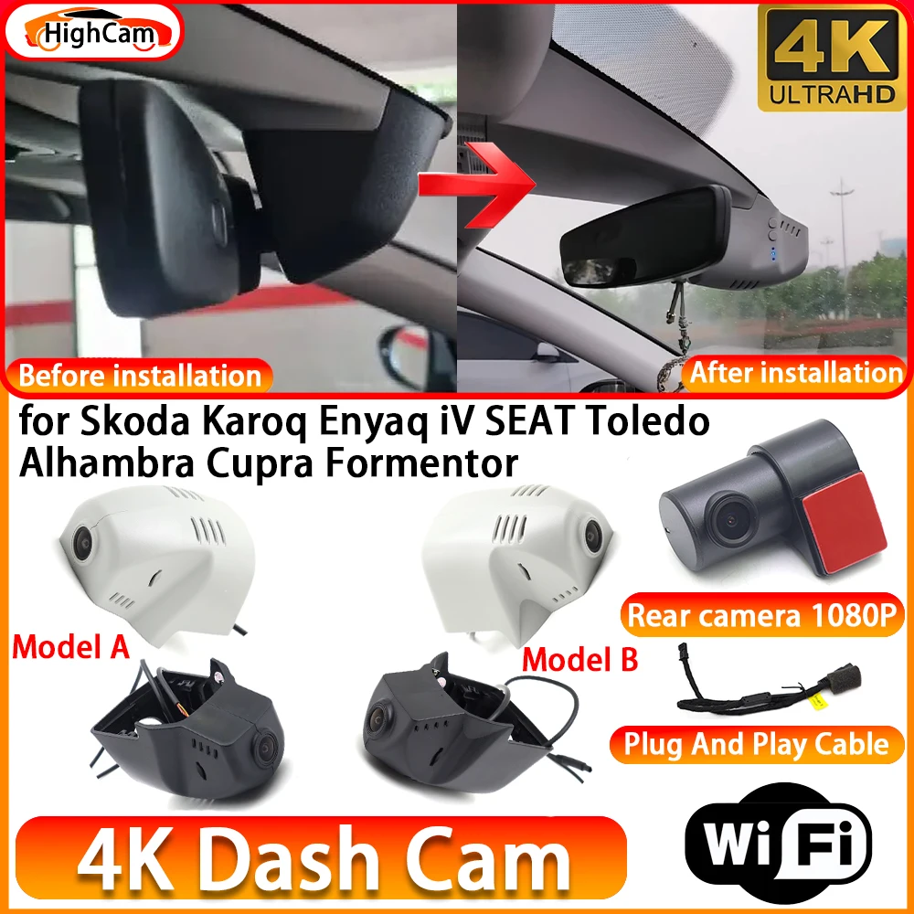 HighCam for Skoda Karoq Enyaq IV SEAT Toledo Alhambra Cupra Formentor OEM 4K DVR Dash Cam Front Rear Camera WiFi Video Recorder