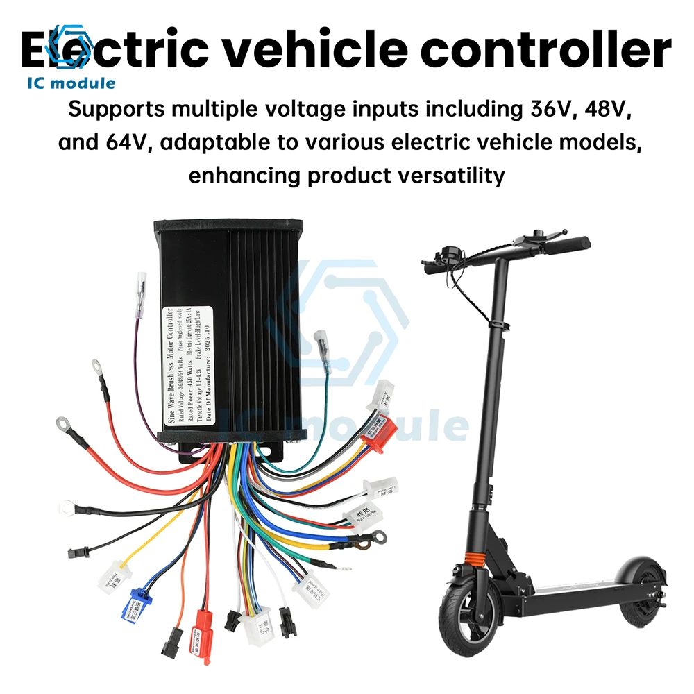

36V/48V/64V 450W Sine Wave Brushless Motor Controller Triple Mode 9-Tube Silent Design for E-Bike/Scooter/Self-Balancing Scoote