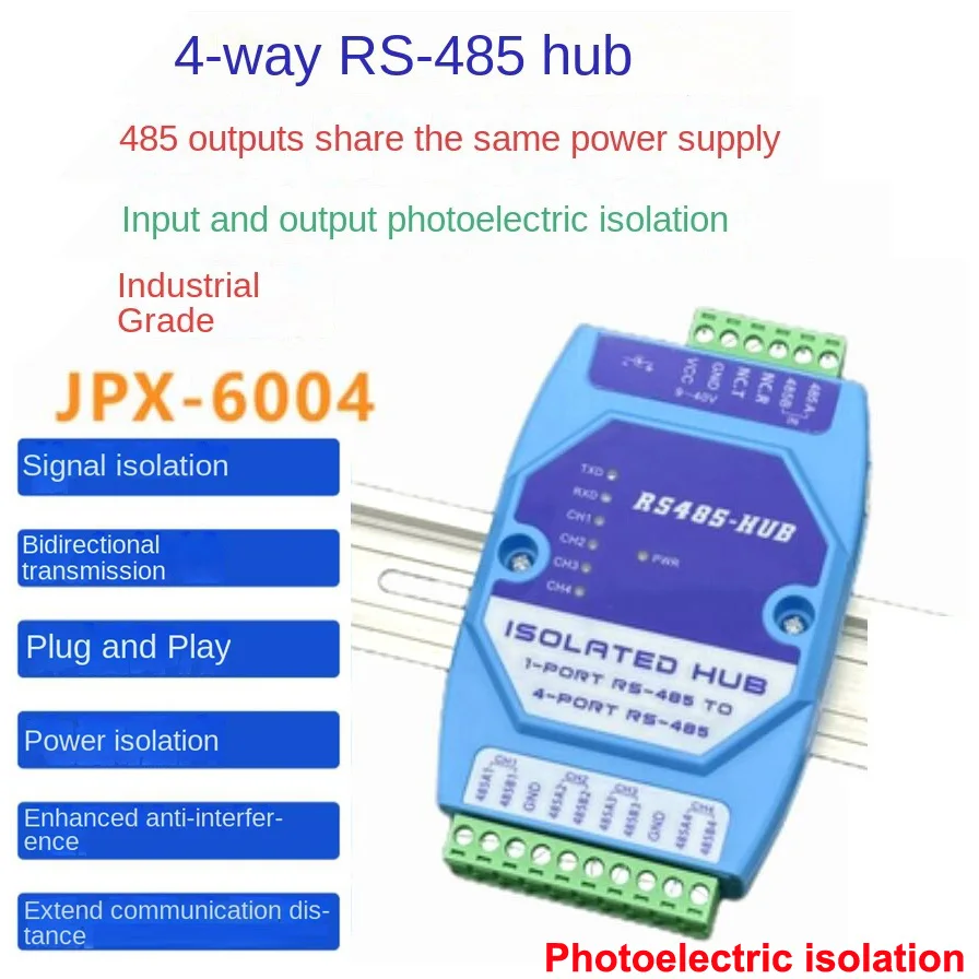 Distribuidor de aislamiento fotoeléctrico de grado Industrial, Hub RS485 de 2CH, 4CH y 8CH, expansión de división de autobús, protección contra rayos