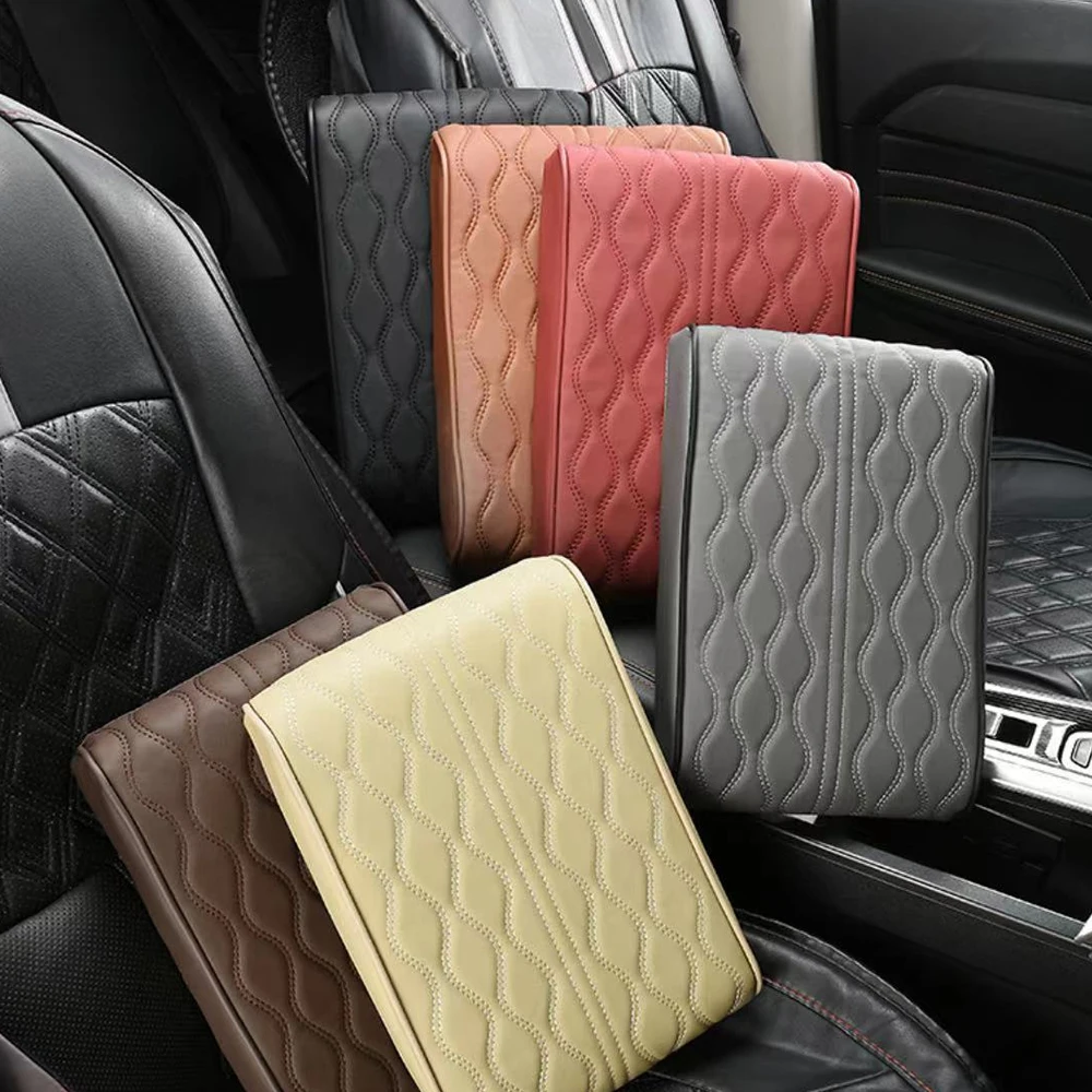 

Wave Embroidered PU Leather Car Armrest Pad Center Console Armrest Protection Pad Universal Car Armrest Case Cover Raised Pad