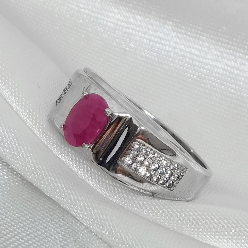 MeiBaPJ Natural Ruby Gemstone Fashion Simple Flower Ring for Men Real 925 Sterling Silver Fine Party Jewelry
