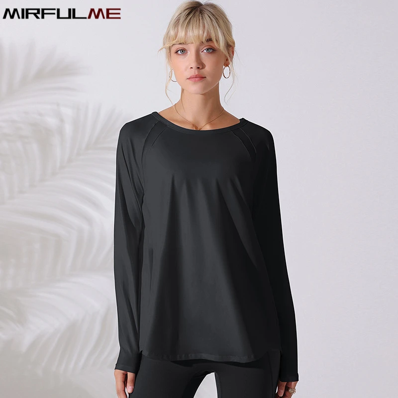 Women Loose Thin Yoga Shirts Long Sleeves Sport Shirt Forked Running Sweatshirts Mesh Breathable Gym Fitness Tops Blouse Female