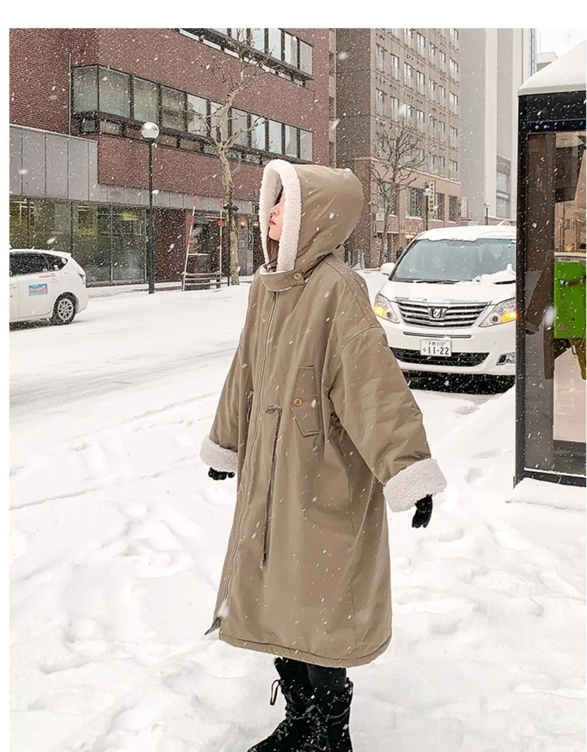 Lamb wool Cotton Jacket Women's Korea Loose 2026 New Winter Plus velvet Snow Parkas Warm Hooded Coat Casual Female Long Overcoat