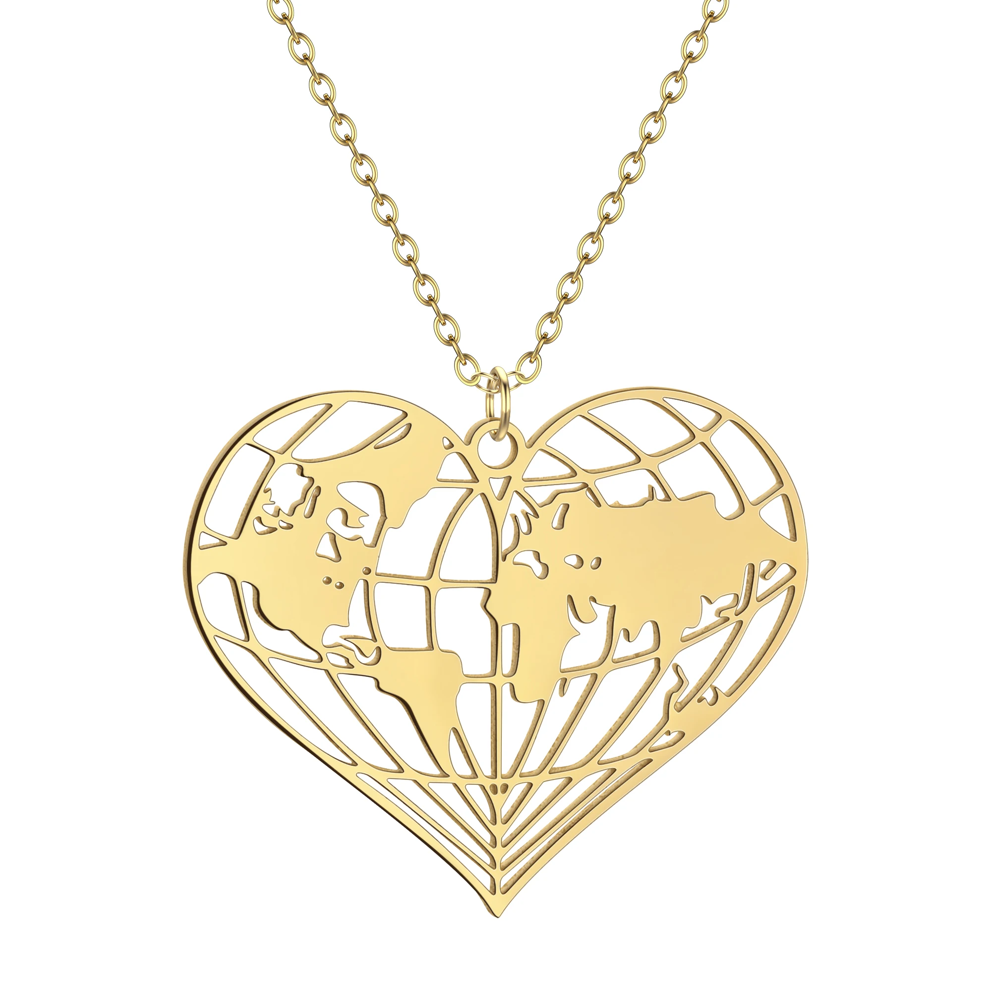 Collar de acero inoxidable con forma de corazón del mapa del mundo, collar con colgante de la tierra de Origami para hombres y mujeres, joyería Vintage, regalos de viaje