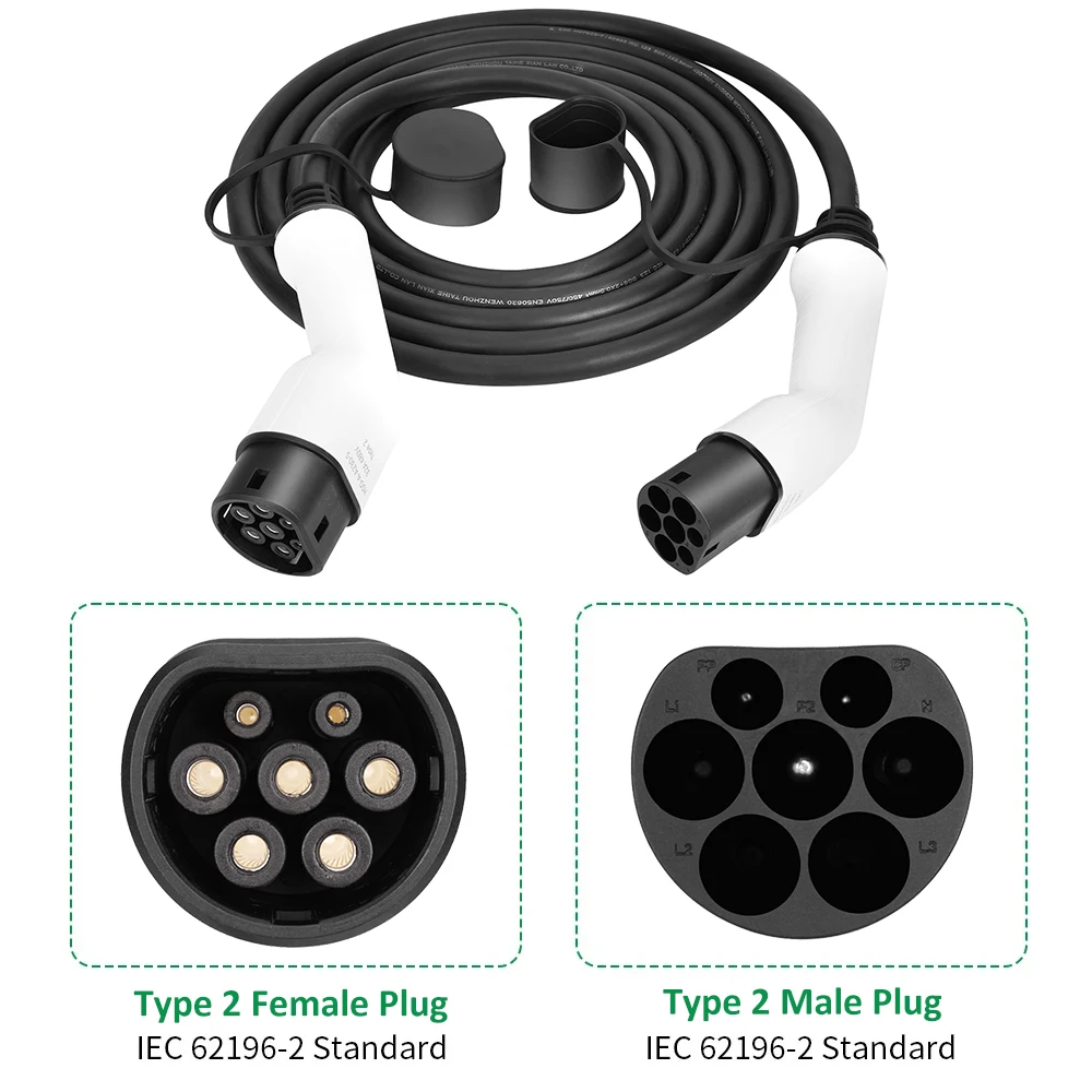 Teschev Type 2 EV Charging Cable 32A/16A 11KW/7kW/3.5kW Public Charging Station To Type 2 Plug Car Socket For Electric Vehicles