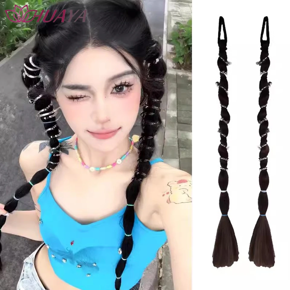 Synthetic Wig Braided Ponytail Pearl Telephone Line Twisted Braided Ponytail Cute Temperament Everyday Wear.