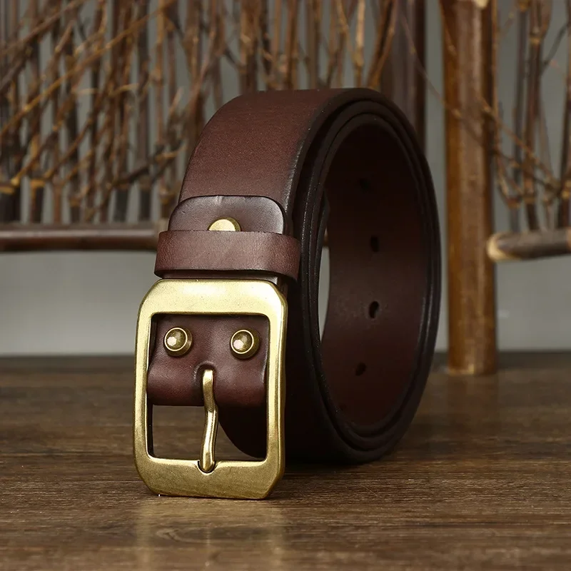 

3.8CM Pure Cowhide High Quality Genuine Leather Belts for Men Brand Strap Male Brass Buckle Vintage Jeans Cowboy Luxury Cintos