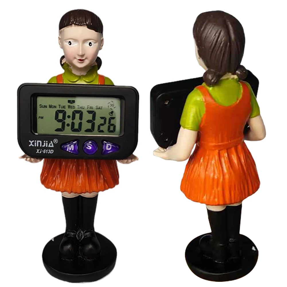 Digital Clock Resin Figure Doll Ornament Desk Clock with LCD Display Small Clocks Home Room Ornament for TV Series Fan and Gifts