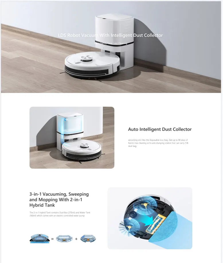 High Quality Smart Tuya App  4000pa Strong Suction Wet And Dry Floor Robot Vacuum Cleaners