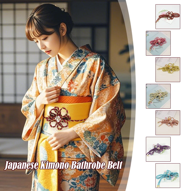 Japanese Kimono Bathrobe Belt Hand-woven Petals Propitious Knot Pearl Decoration Waist Obi Kimono Girdle Accessories Brooch Pin