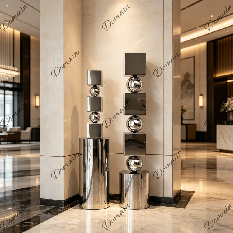 C Hotel Lobby Landscape Decorative Sculpture,Large Floor Art，Stainless Steel Stone Decoration At The Door Pool, Waterscape