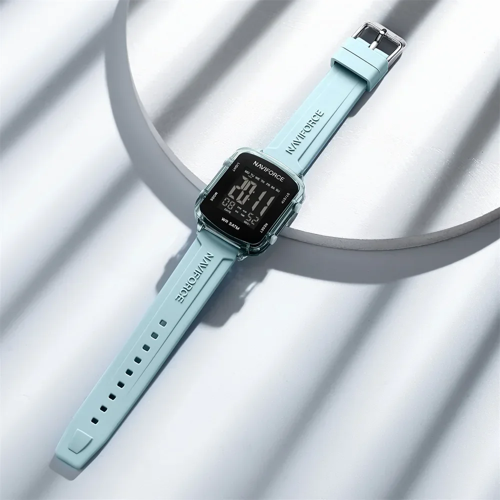 NAVIFORCE 7120, модные женские часы, спортивные водонепроницаемые силиконовые наручные часы, светящиеся цифровые часы с ЖК-дисплеем для женщин, reloj mujer