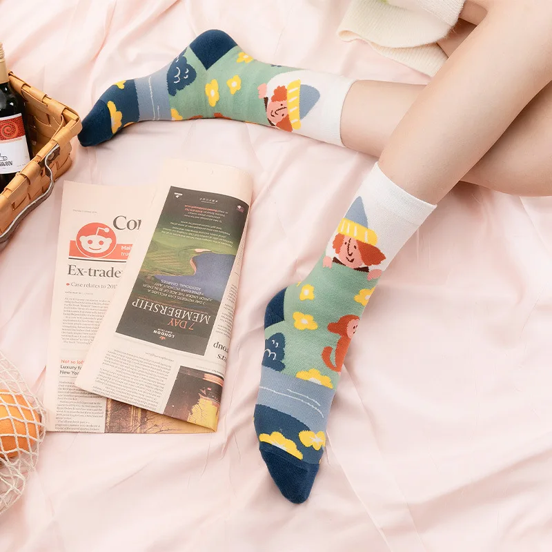 Men Women Socks Fashion Cute Series Korean Harajuku Cartoon Funny Women Happy Cotton Cool Middle Tube Socks Boys Girls socks