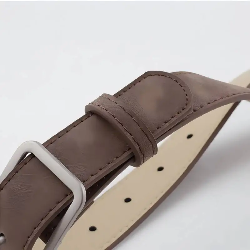 Summer Women's Retro Frosted Belt, Silver Square Needle, Versatile, Trendy, Fashionable, Personalized Decorative Waist