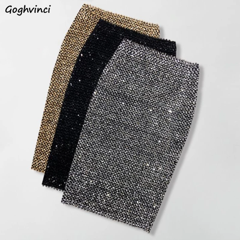 

Autumn Winter Midi Skirts for Women Elegant Bling Sequined Elasticity Sexy Ladies Lovely Skirt Fashion Charming Partywear Hot