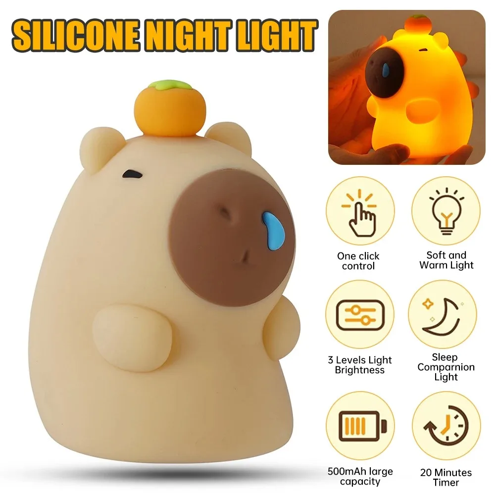 Cute Silicone Capybara Night Light Children's Nightlight Gift USB Rechargeable Animal Touch Bedside Sleep Lamp Decoration image 3