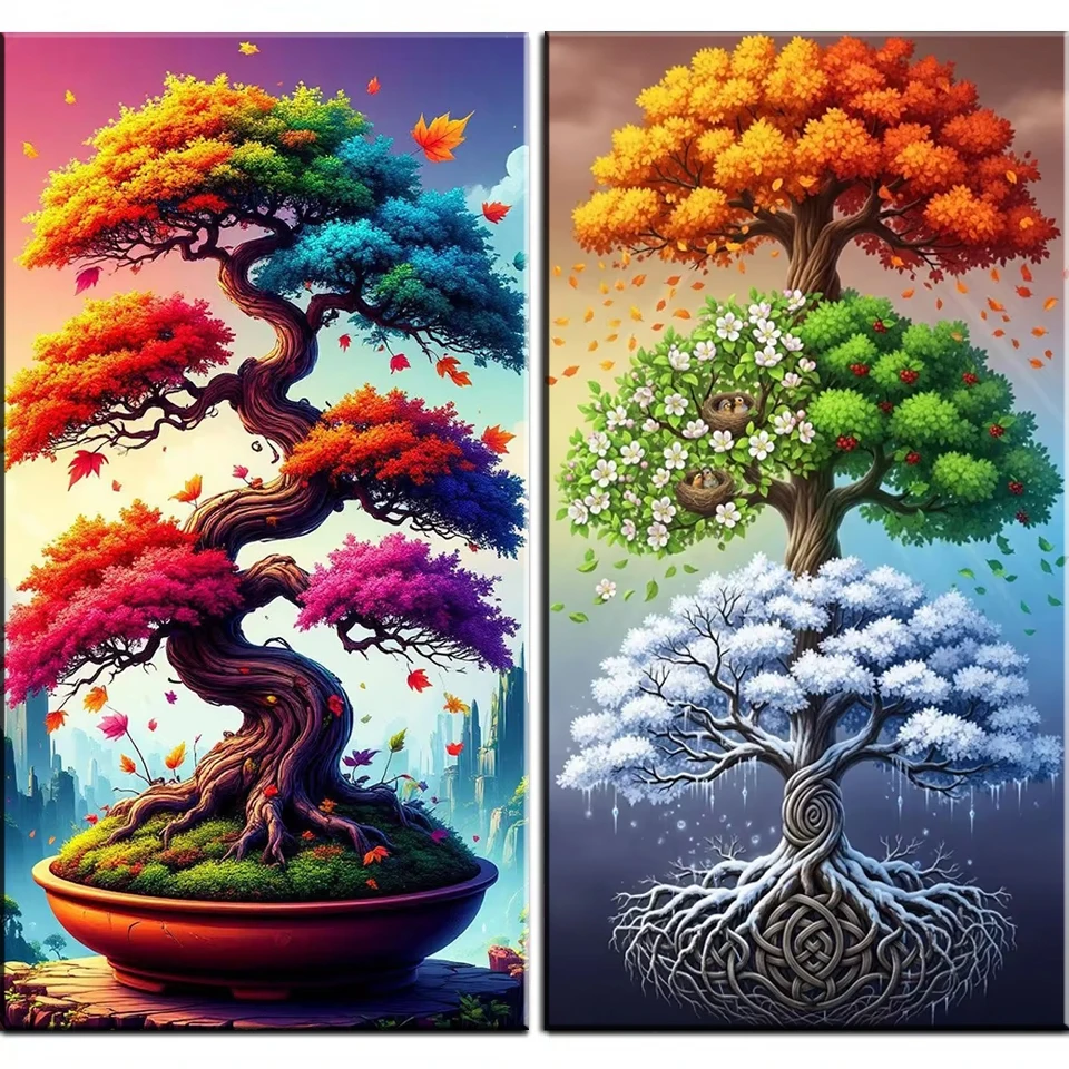 DIY Diamond Painting Four Seasons Tree of Life A Stunning Vertical Diamond Embroidery Art Full Diamond Art Mosaic Home Decor Gif