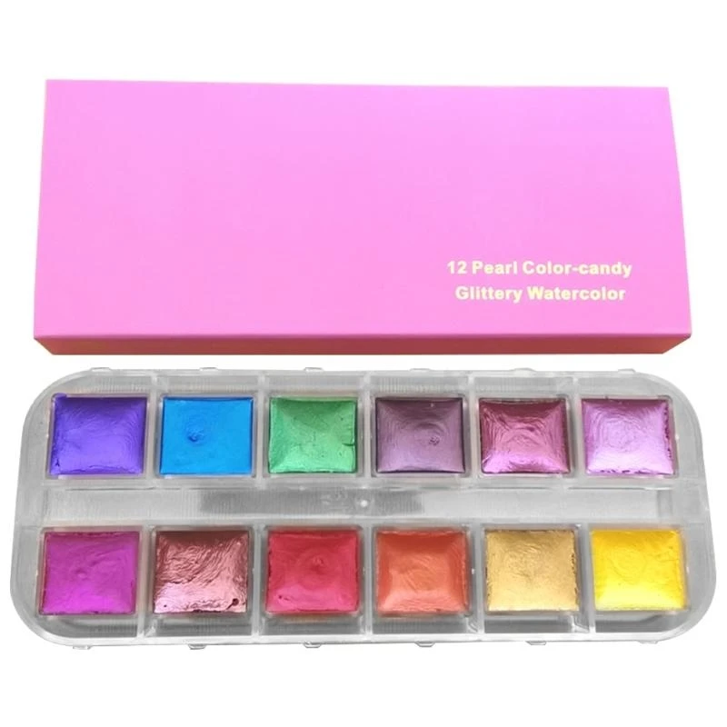 12 Colors Metallic Watercolor Paint Set Paint Water Brush for Painting Water Color Pigment Art Supplies