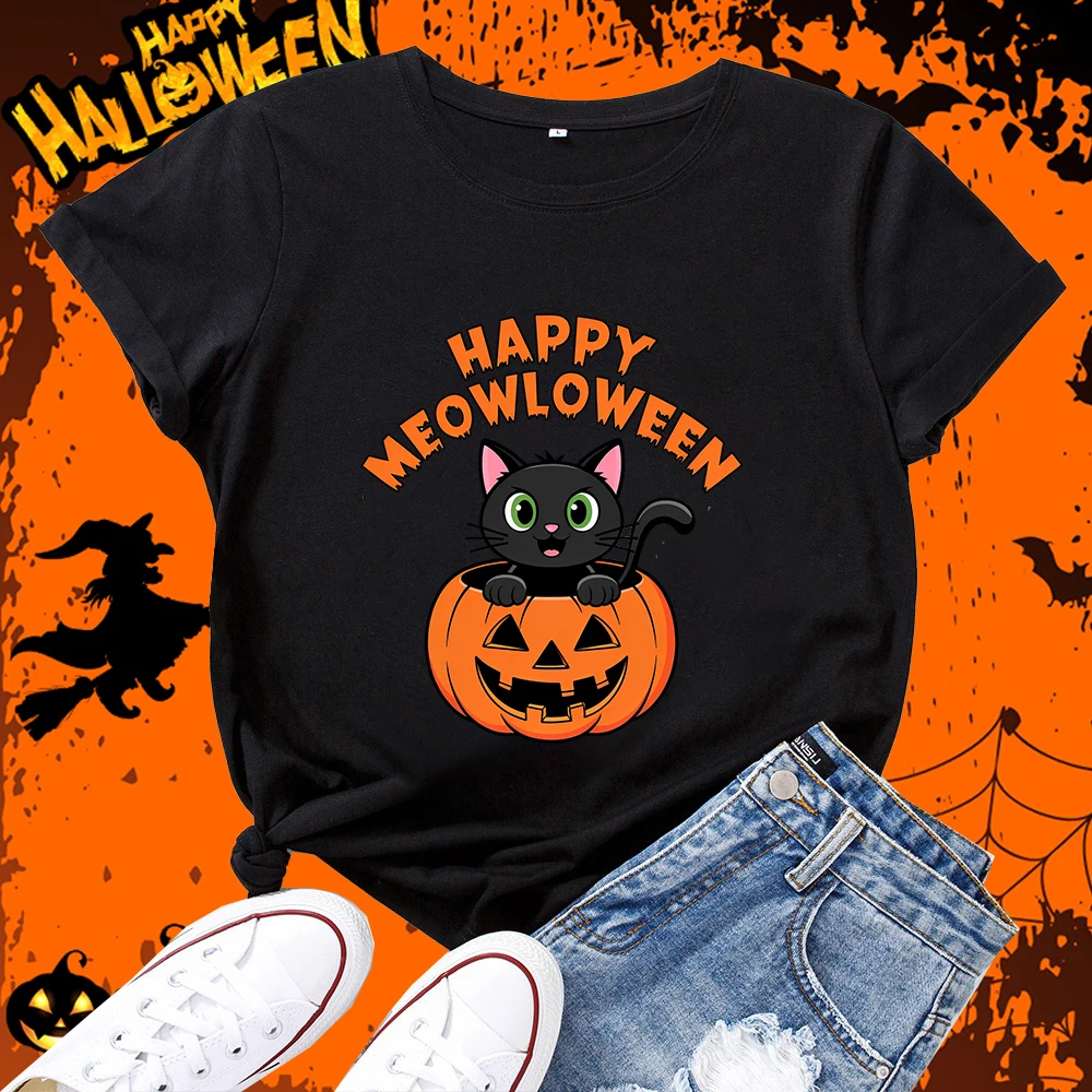 Happy Halloween printed women's classic T-shirt adult novelty short-sleeved personalized casual top loose women's clothing