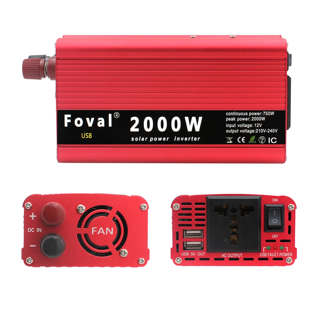 Power Inverter Dual USB 2000W Watt DC 12V a AC 220V adattatore convertitore per caricabatteria da auto portatile DC 24 a AC 230 onda sinusoidale