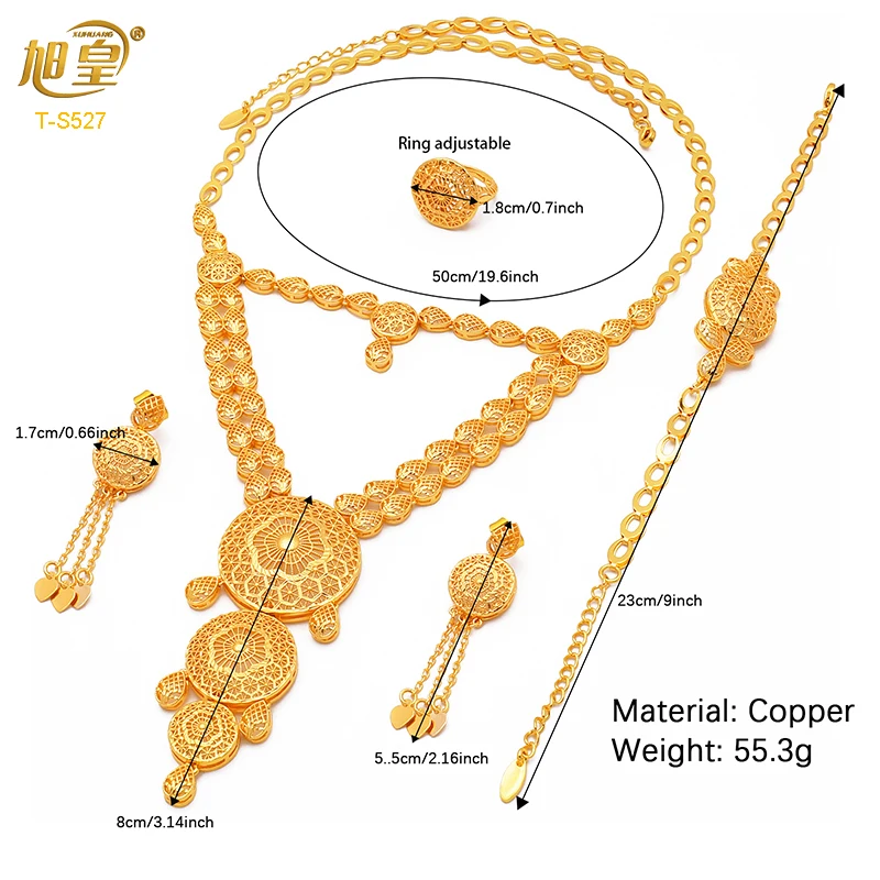 XUHUANG African Big Luxury 4PCS Dubai Gold Color Jewelry Necklace Sets For Women Bridal Wedding Sets 2024 Trend Jewellery Gifts
