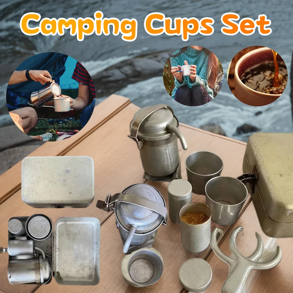 Juego de tazas de café para acampar, recolectores RAROS Extra reutilizables, utensilios de cocina para campamento, juego de tazas de café de acero inoxidable, Kit de café