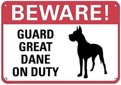 Unoopler Personalized Metal Signs for Outdoors Beware! Guard Great Dane On Duty Pet Animal Sign Aluminum -aluminum si