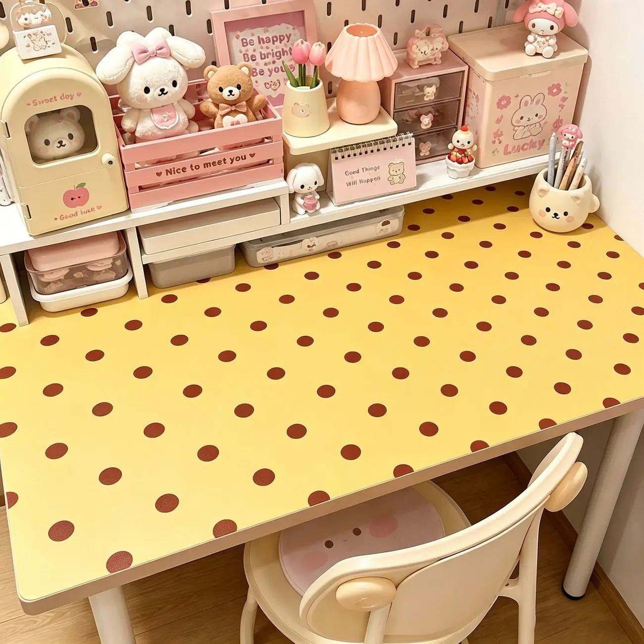 Korean Ins Minimalist Cute Polka Dot PU Leather Mouse Pad Creative Cream Aesthetic Washable Office Desk Mat For Girls Study Work