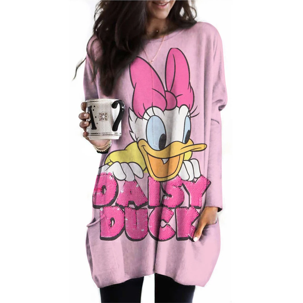 Women T-shirt Summer Disney Daisy Print T-shirt Women Fashion T-shirt Long Sleeve Tshirt Essential Tops Tees Ladies Tshirt Flowe