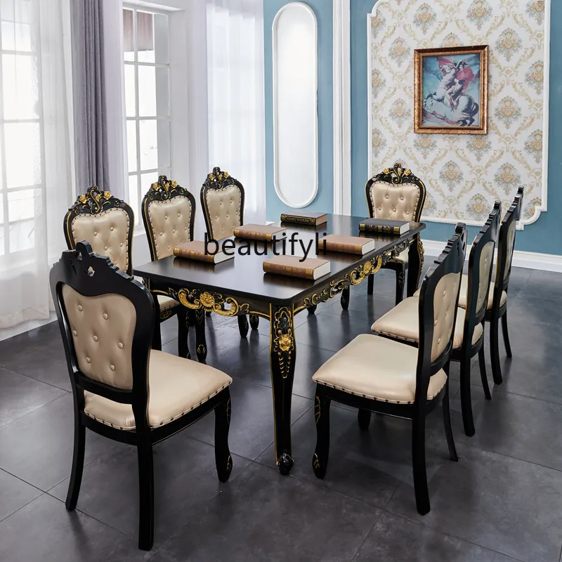 

New dining table and chair combination solid wood rectangular oak extended 2-meter table