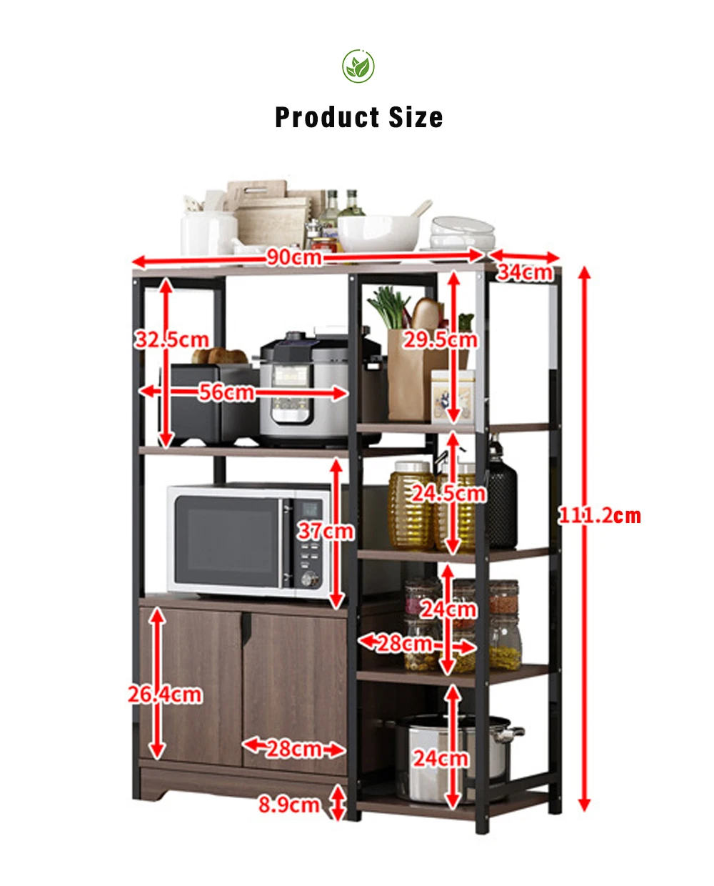 4-Tier Microwave Oven Stand Kitchen Rack with Storage Cabinet Multi Function Spice Holder Shelf for Utensils Vegetable Fruit