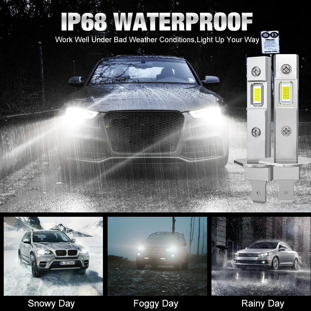 

2PCS H1 LED Bulb CANBUS Headlight 12V 600000LM Super Bright Lamp Fog Lights for Automobile Mini Wireless Auto Headlamp Plug&Play