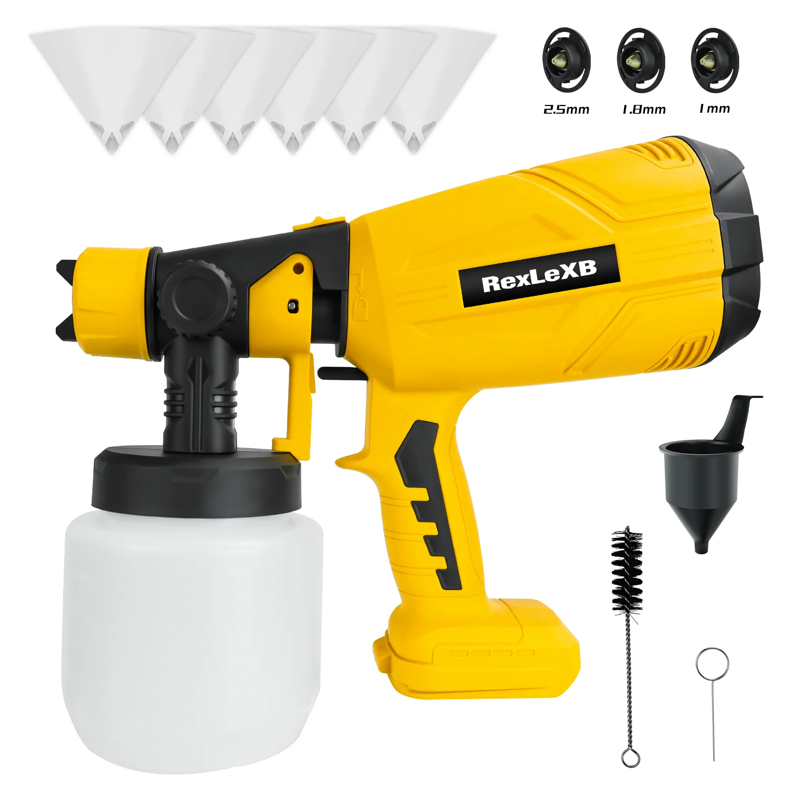 Cordless Paint Sprayer 200W HVLP Electric Spray Gun with 3 Copper Nozzles & 3 Patterns for Dewalt 20V Battery (No Battery)